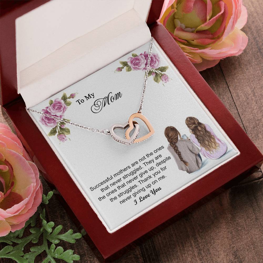 Thank You For Never Giving Up On Me Mother Gift - Necklace Interlocking Hearts Necklace