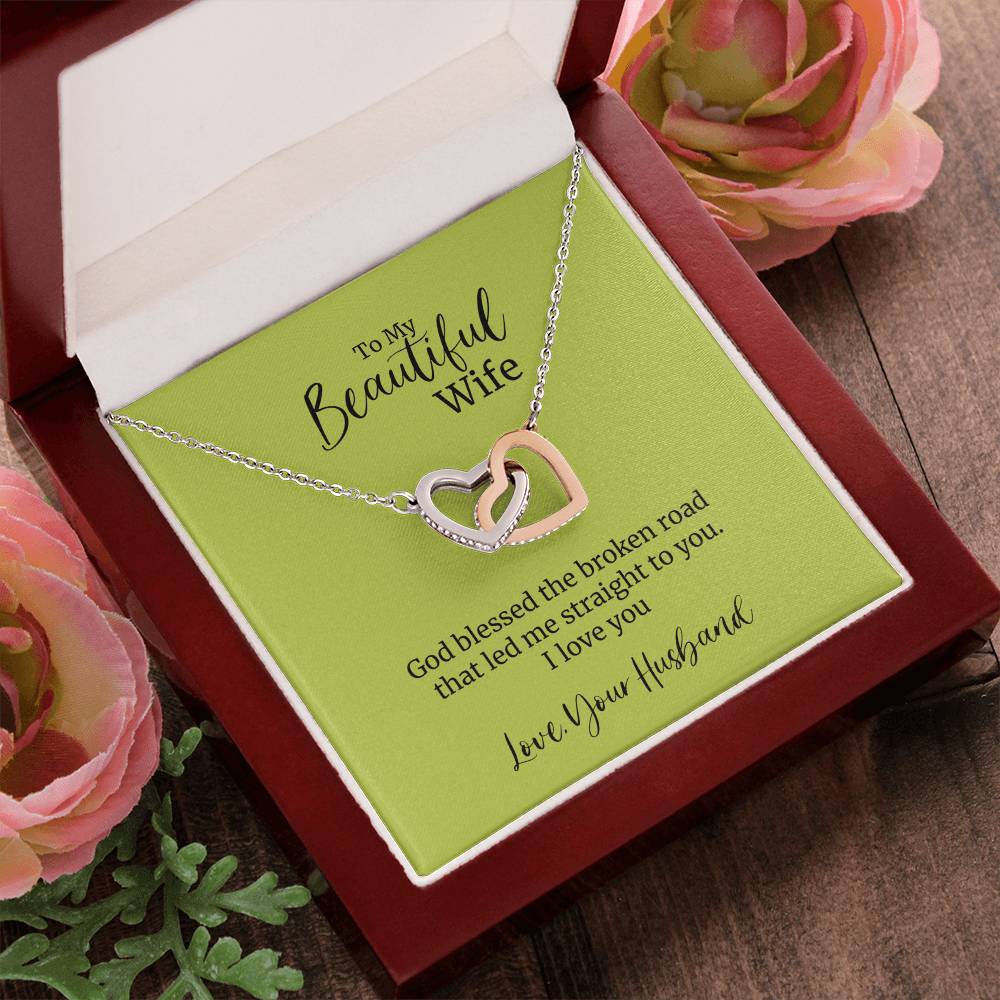 God Blessed The Broken Road To You Interlocking Hearts Necklace