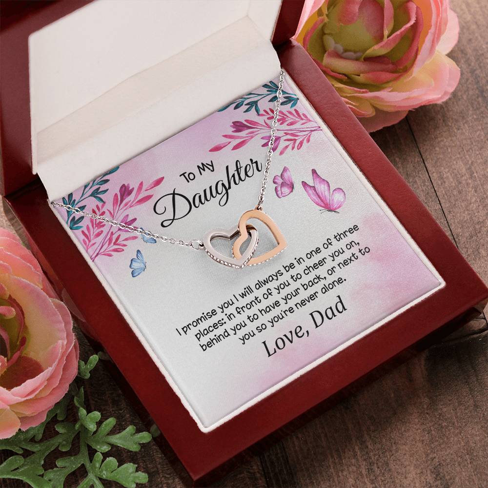 To My Daughter Your Never Alone Interlocking Hearts Necklace Love Dad