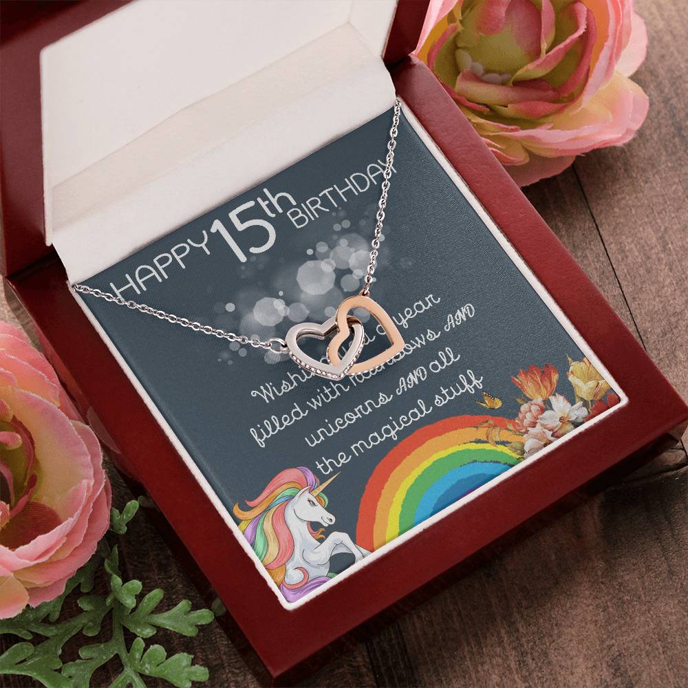 15Th Birthday Necklace Gifts For Girls Cute Unicorn 15 Years Old Girl Jewelry Gift For Daughter Niece Interlocking Necklace Xu246Il08 Interlocking Hearts Necklace