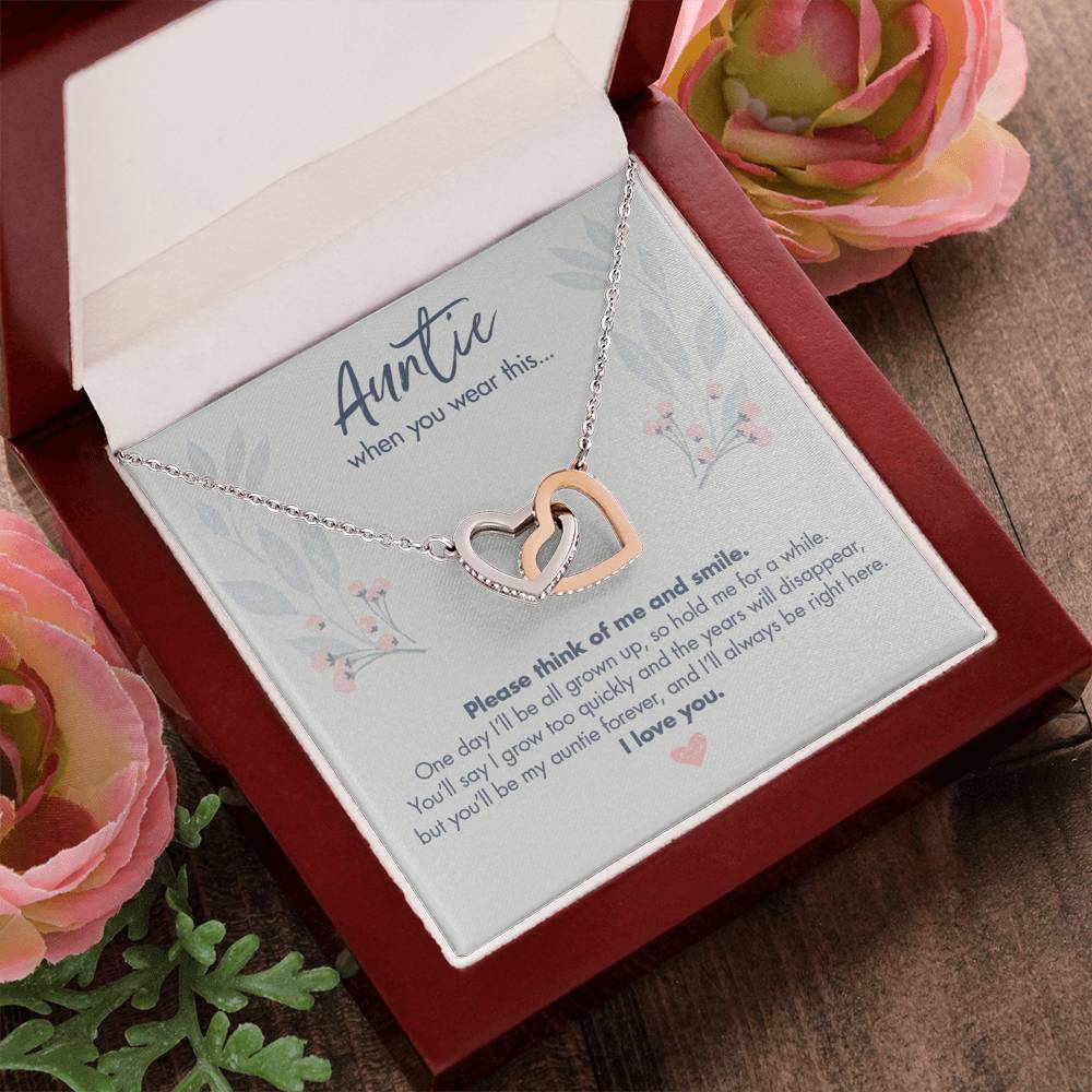 Gift From Baby Or Toddler To Aunt - Auntie When You Wear This Necklace Interlocking Hearts Necklace