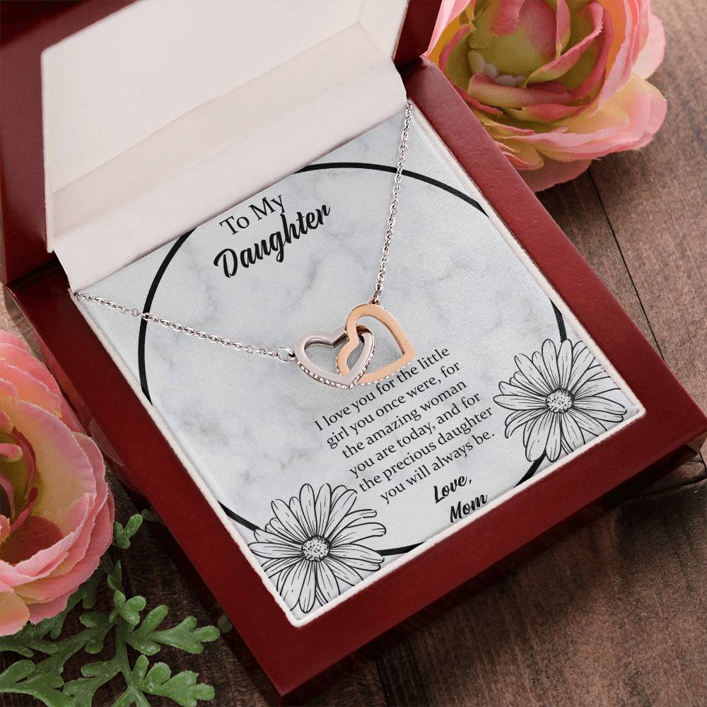To My Daughter I Love You For The - Love Mom Interlocking Hearts Necklace