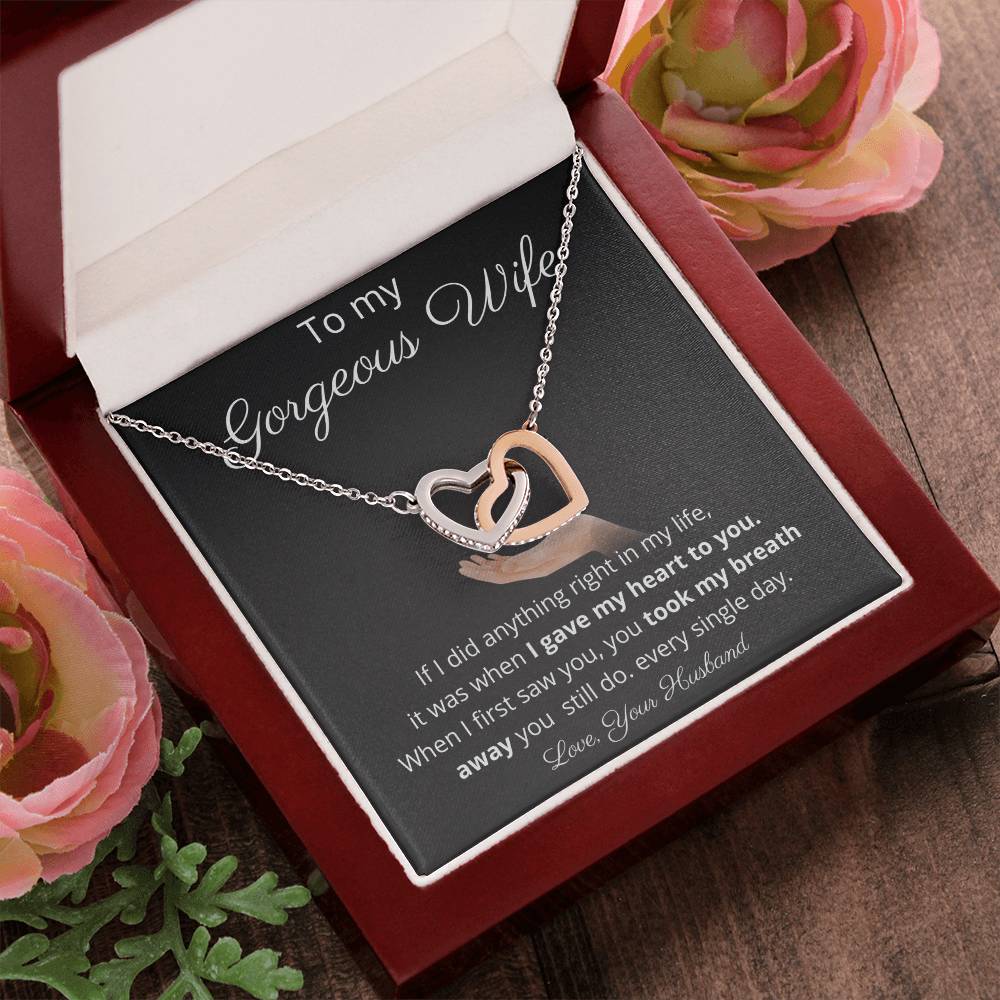 I Gave My Heart To My Gorgeous Wife - Two Hearts Necklace Interlocking Hearts Necklace