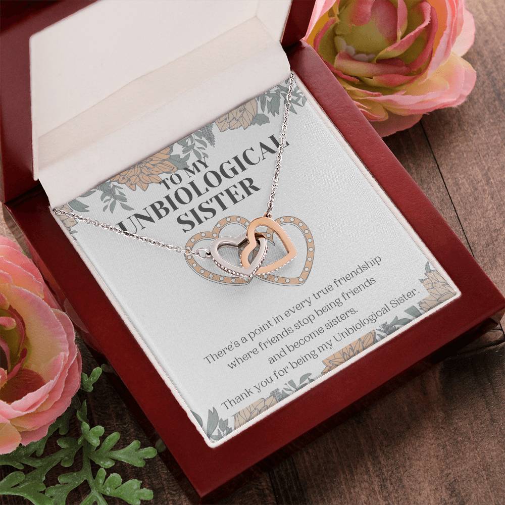 Unbiological Sister Gift Best Friend Necklace Soul Sister Bridesmaid Gift 18Kt Gold Sterling Silver Heart Pendant Jewelry Free Gift Box Interlocking Hearts Necklace