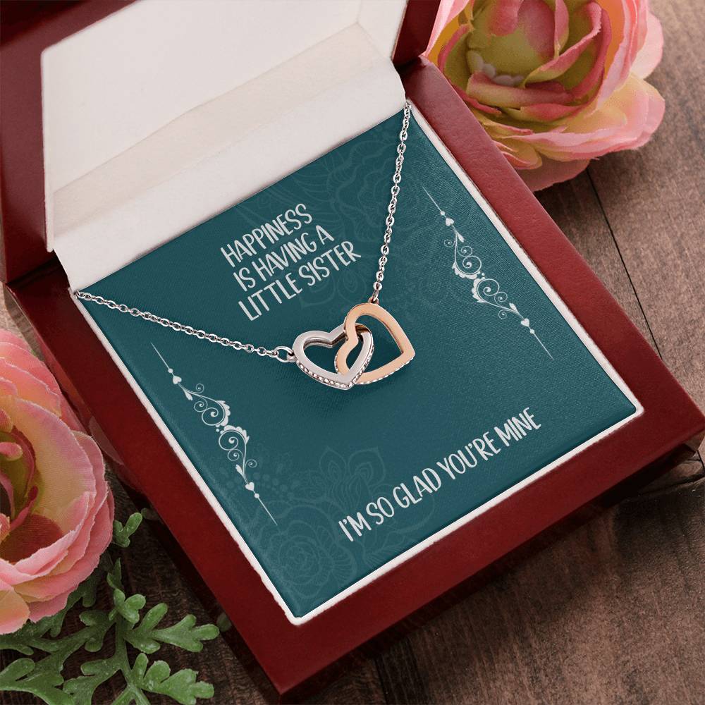Heart Necklace Gift For Sister - Happiness Is Having A Great Little Sister Interlocking Hearts Necklace