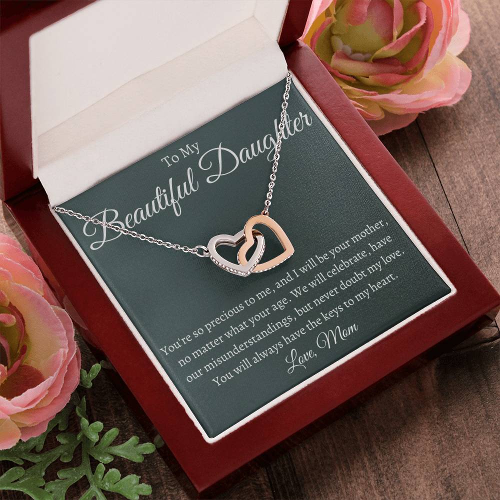 To My Beautiful Daughter - Be Your Mother Interlocking Hearts Necklace