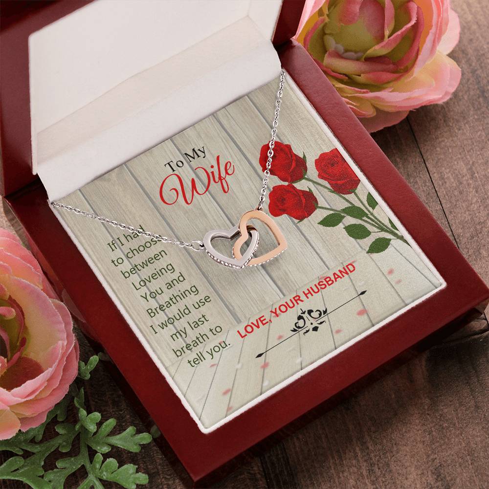 To My Wife Interlocked Beautiful Necklace Gift For Wife Love Your Husband. Interlocking Hearts Necklace