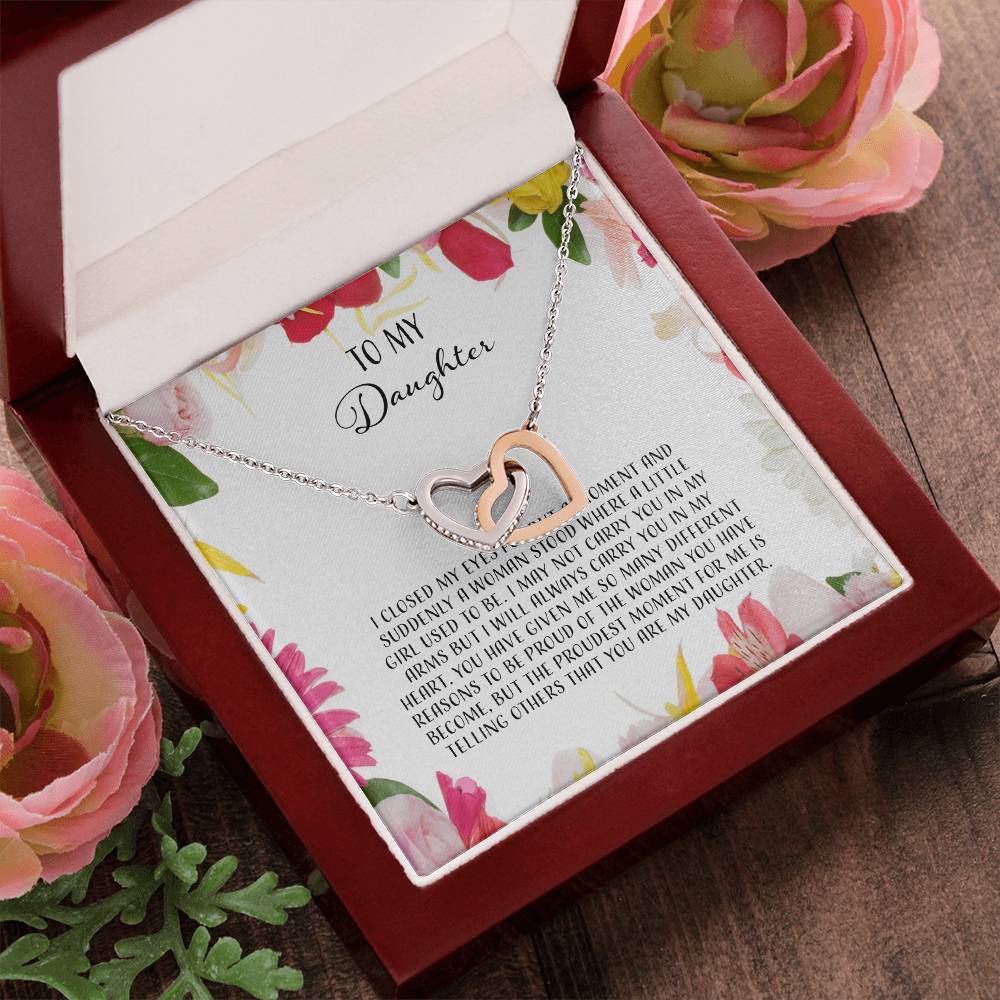 To My Daughter I Close My Eyes For A Moment - Floral Interlocking Hearts Necklace