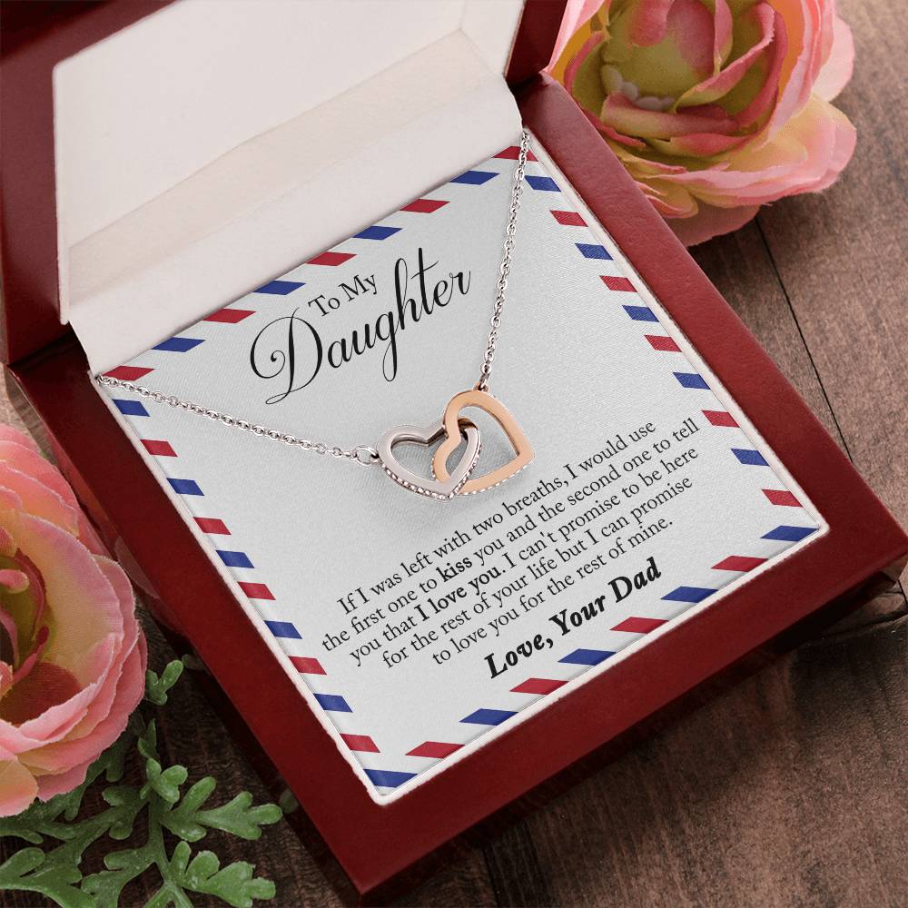 To My Daughter - Left With Two Breaths Interlocking Hearts Necklace