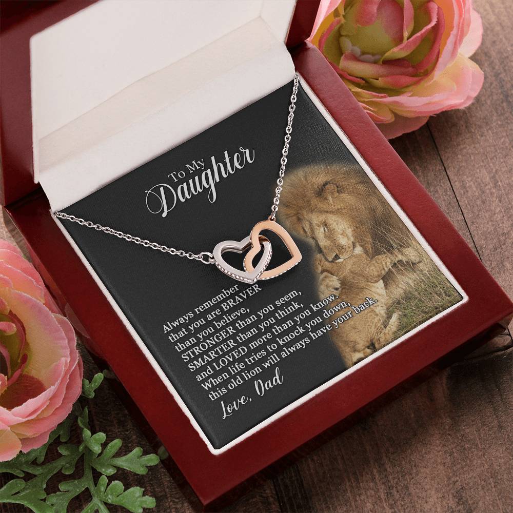 To My Daughter - This Old Lion Will Always Have Your Back - Necklace Interlocking Hearts Necklace