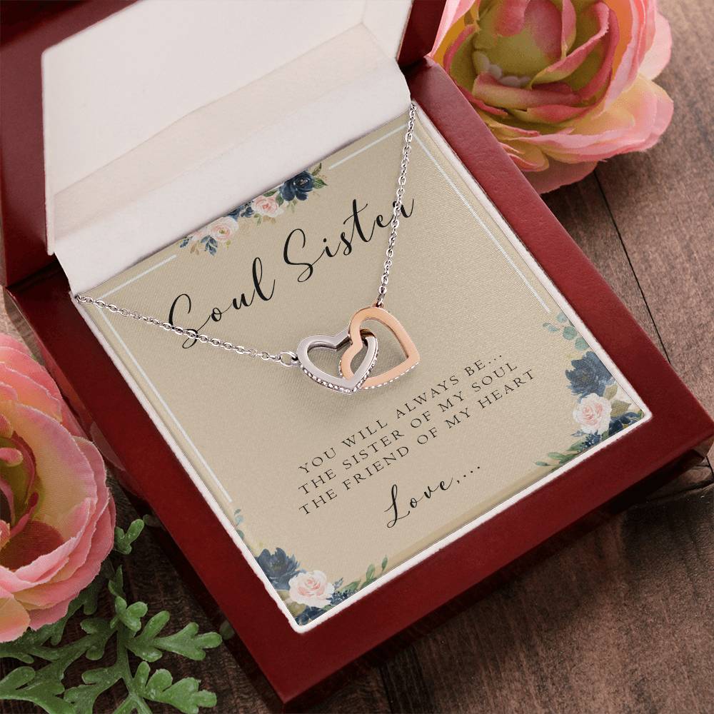 Soul Sister Necklace With Card Best Friend Gift Personalized Gift For Best Friend Birthday Interlocking Hearts Necklace