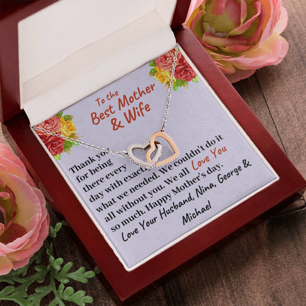 To The Best Mother And Wife Interlocking Hearts Necklace