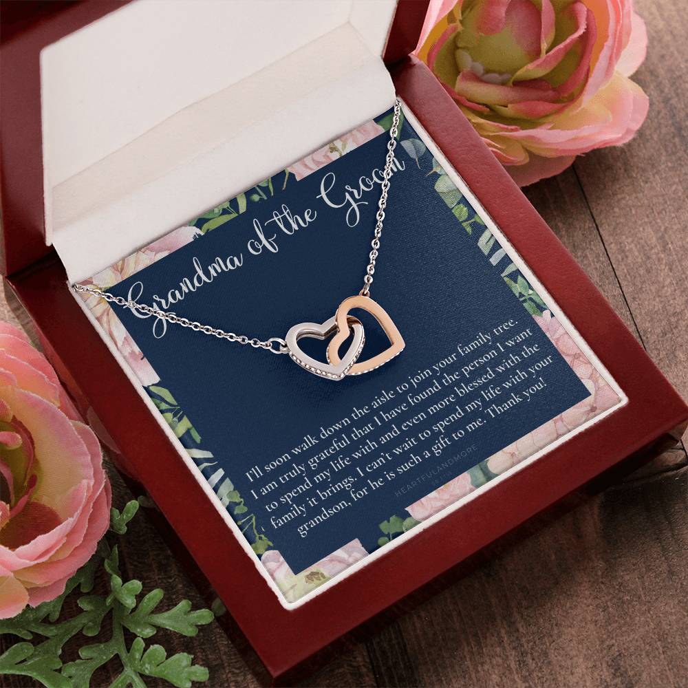 Grandmother Of The Groom Gift Necklace Grandma Wedding Gift Nana Bridal Shower Rehearsal Dinner Thank You Gift Interlocking Hearts Necklace