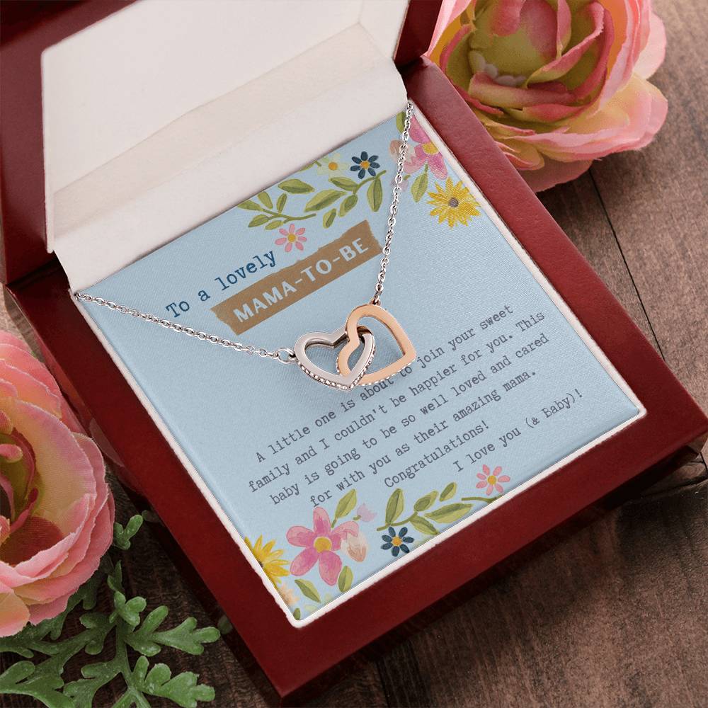 Mama To Be Interlocking Hearts Necklace Blue Floral Baby Shower