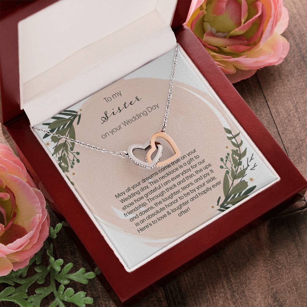 To My Sister On Your Wedding Day Interlocking Hearts Necklace
