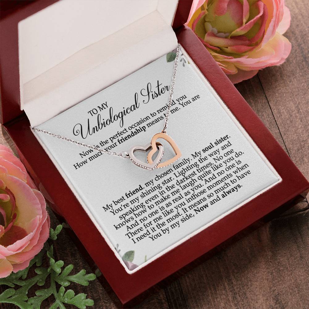 Unbiological Sister Necklace Bff Gift Soul Sister Sorority Sister Best Friend Gift Sister In Law Necklace Gift Interlocking Hearts Necklace