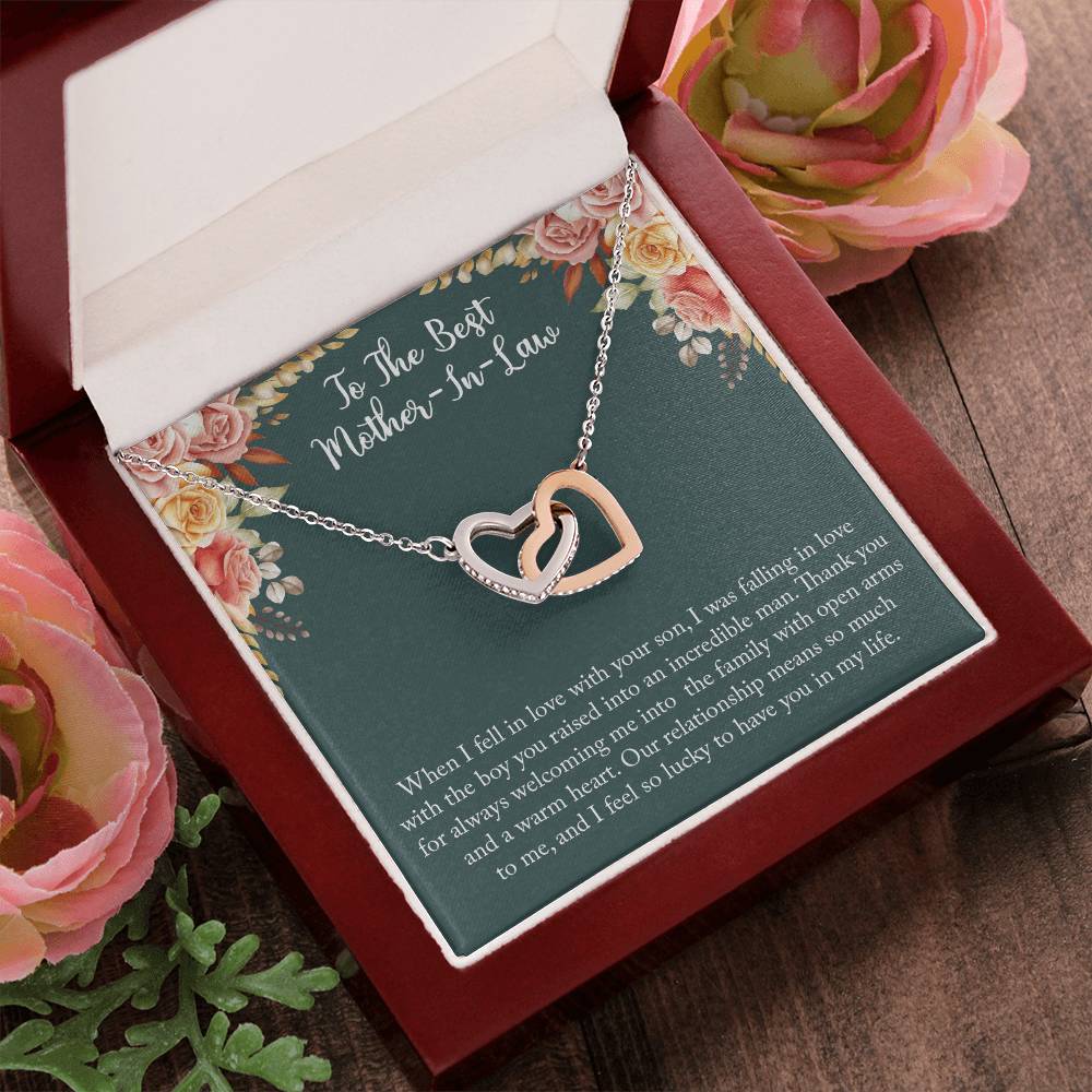 To My New Mother-In-Law Wedding Day Mother Of Groom Gift From Bride Joining Your Family Necklace Present For His Mom Thank You Interlocking Hearts Necklace
