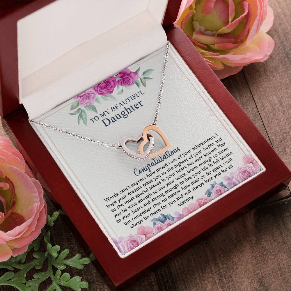 To My Beautiful Daughter Necklace Best Gift For Your Daughter On Her Graduation Day With A Touching Message Card That Express How Much You Love Her. Interlocking Hearts Necklace