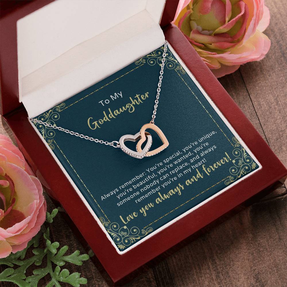 To My Goddaughter Gift - Nobody Can Replace My Granddaughter Heart Necklace Interlocking Hearts Necklace