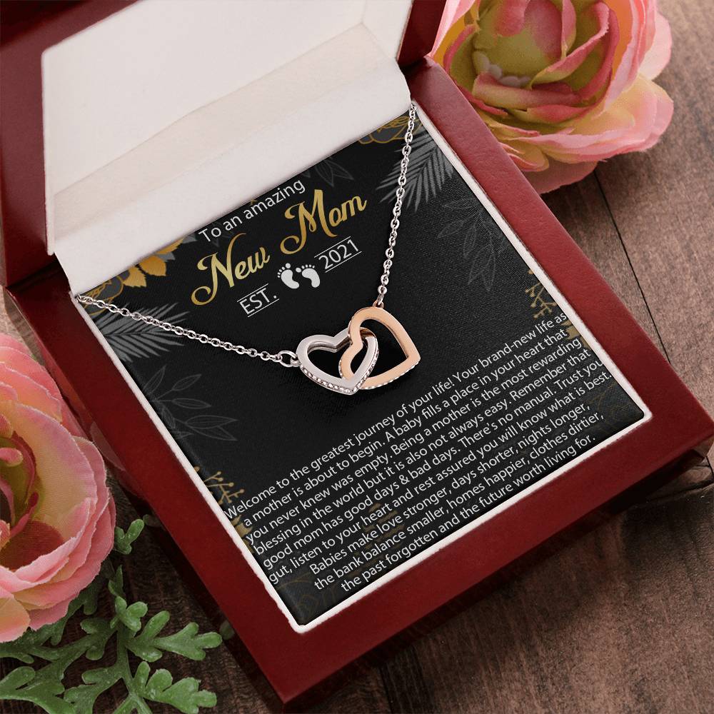 New Mom Necklace Mom Est 2021 Necklace First Time Mom Necklacenew Mommy Interlocking Hearts Necklacenecklace For New Mom Pregnancy Gift