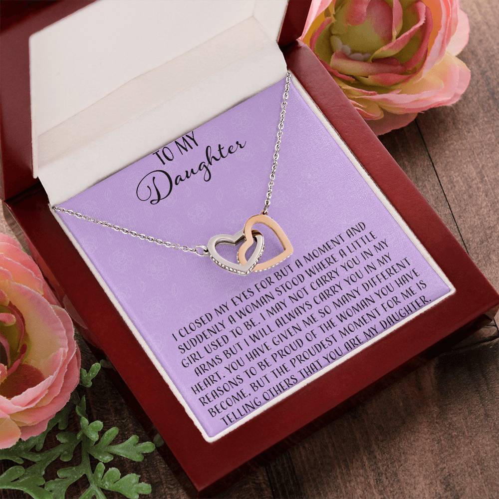 To My Daughter I Close My Eyes For A Moment - Purple Interlocking Hearts Necklace