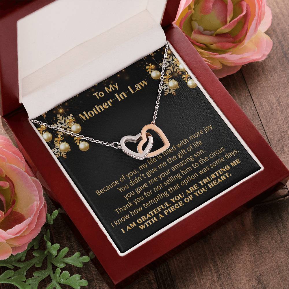 Gift For Mother-In-Law Christmas - More Joy - Interlocking Interlocking Hearts Necklace