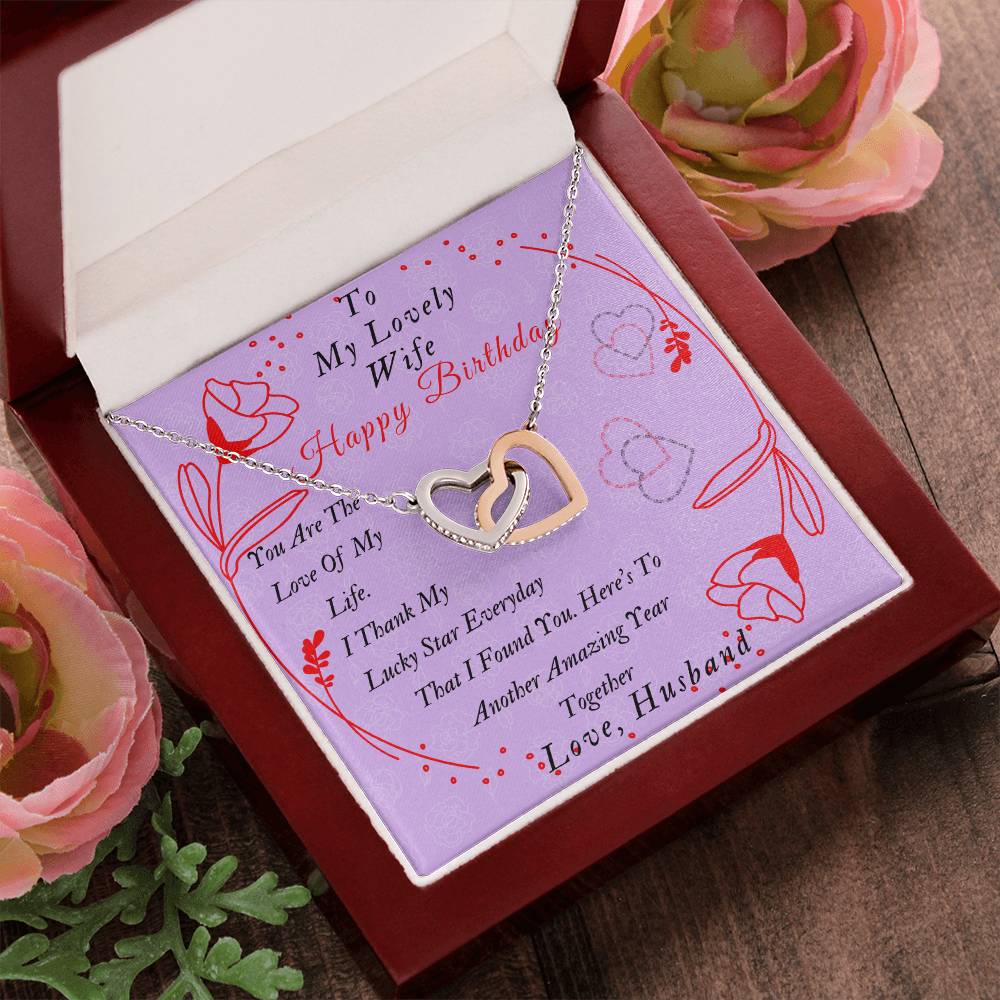 Two Hearts Interlocked To My Lovely Wife-Happy Birthday Wife Gifts Birthday Gift Romantic Wife Gift Wife Jewelry Anniversary Wife Gift Interlocking Hearts Necklace