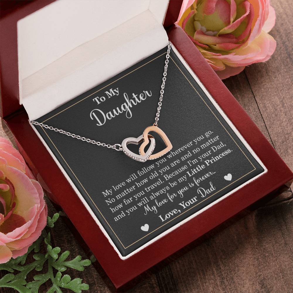 To My Daughter - My Love Will Follow You Wherever You Go - Interlocking Heart Necklace Interlocking Hearts Necklace