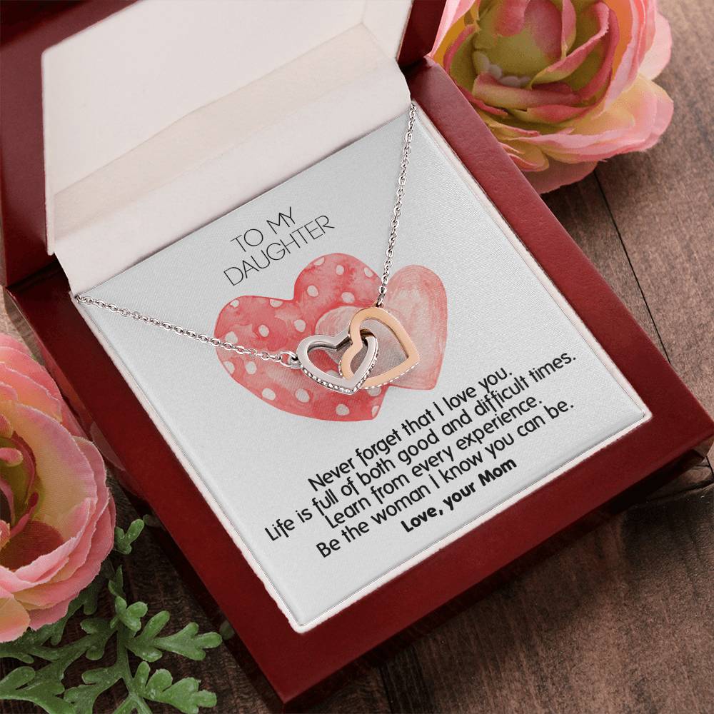 Never Forget That I Love You - Unique Gift For Daughter Interlocking Hearts Necklace