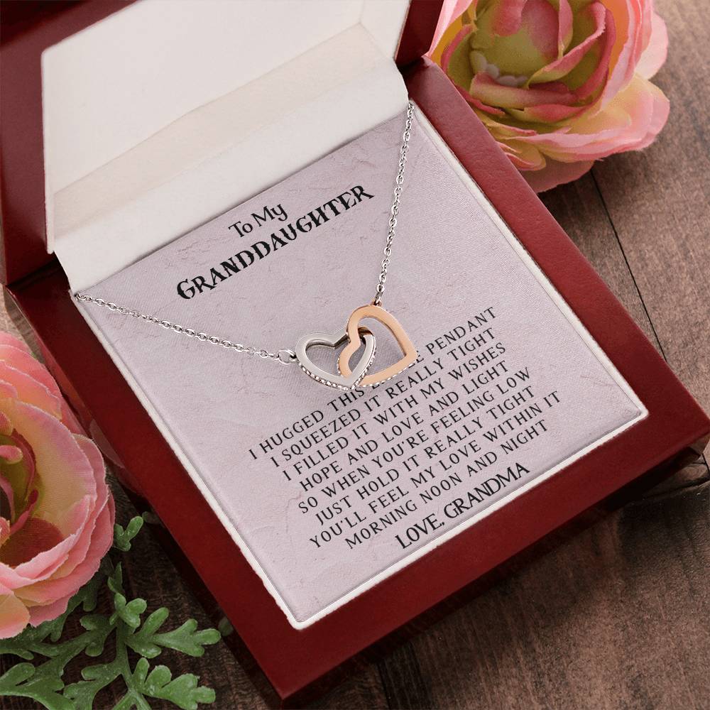 To My Granddaughter - Love Grandma - Interlocking Heart Necklace Interlocking Hearts Necklace