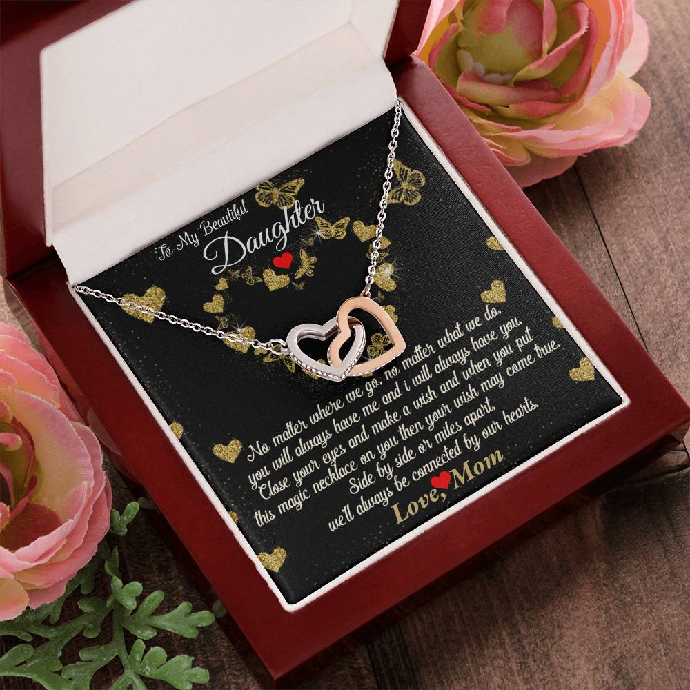 Connected By Our Hearts - To My Daughter Joined Hearts Necklace Interlocking Hearts Necklace