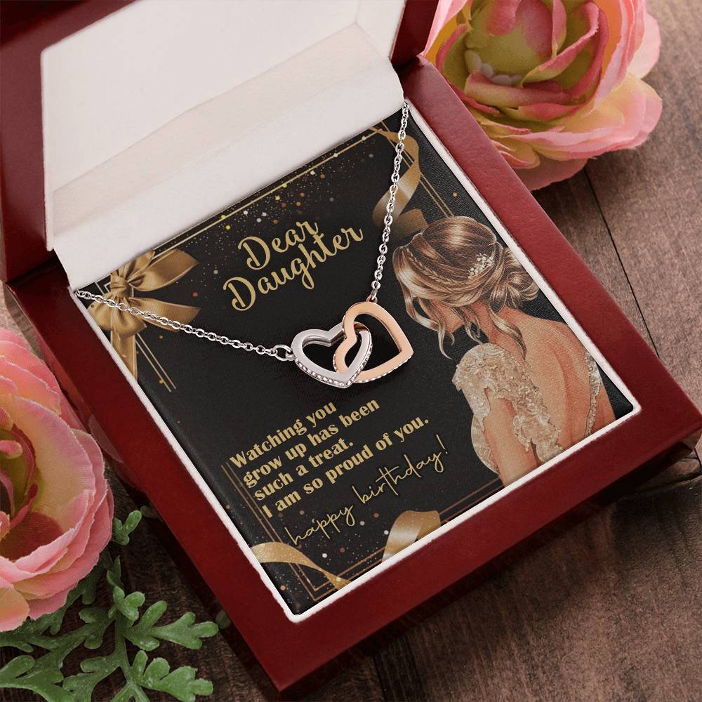 Happy Birthday My Dear Daughter Linked Hearts Necklace Interlocking Hearts Necklace
