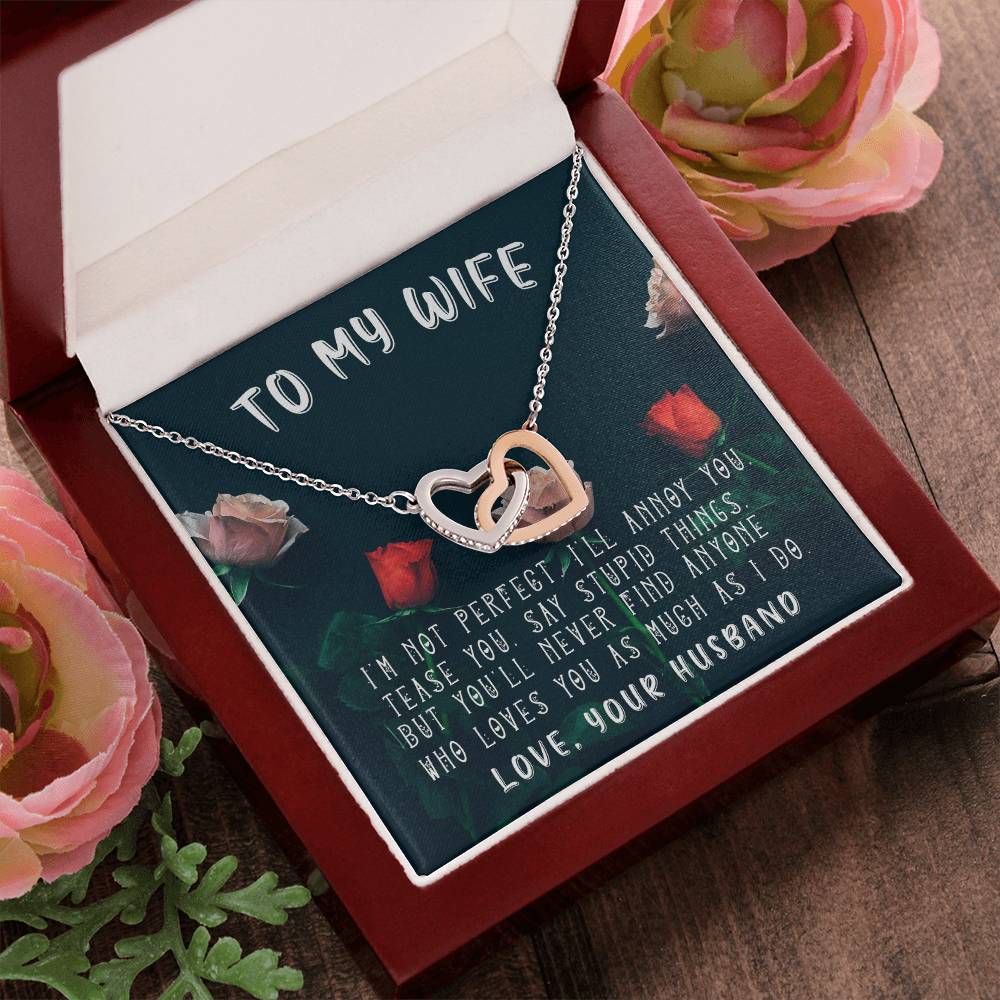 Husband To Wife - I'M Not Perfect Interlocking Hearts 3D Necklace Interlocking Hearts Necklace