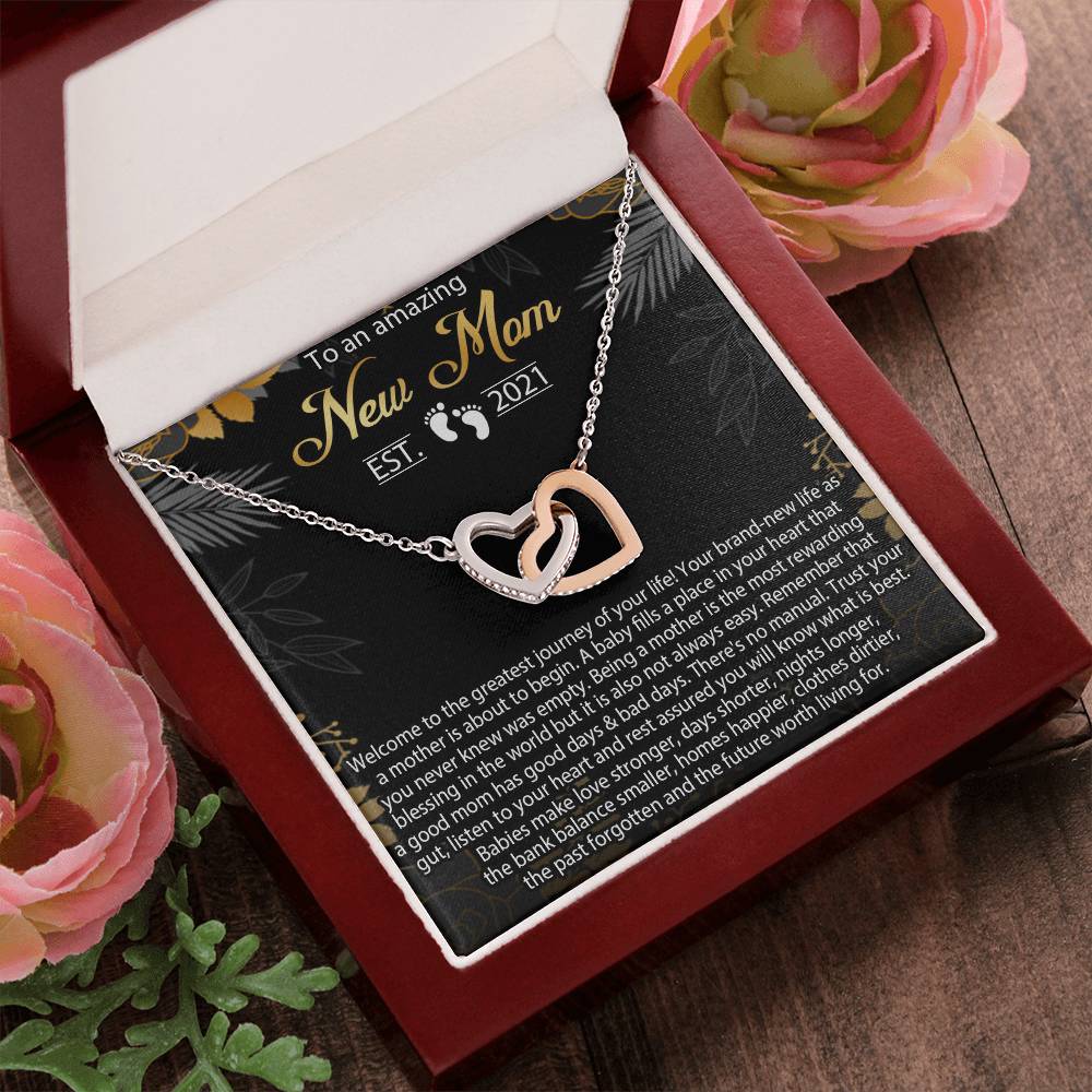 New Mom Necklace Gift Mom Est 2021 Necklace First Time Mom Necklace Baby Shower Necklace Interlocking Hearts Necklace Gift For New Mom