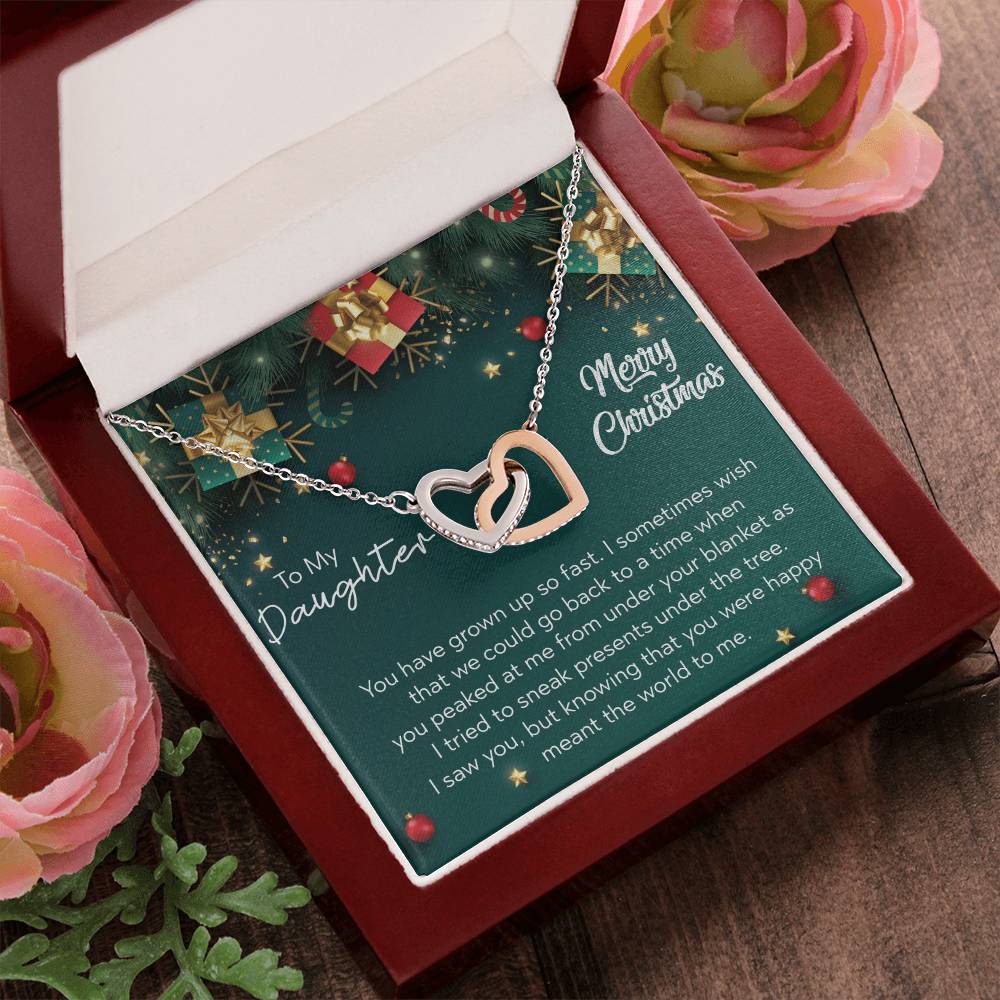 To My Daughter - Merry Christmas Interlocking Hearts Necklace