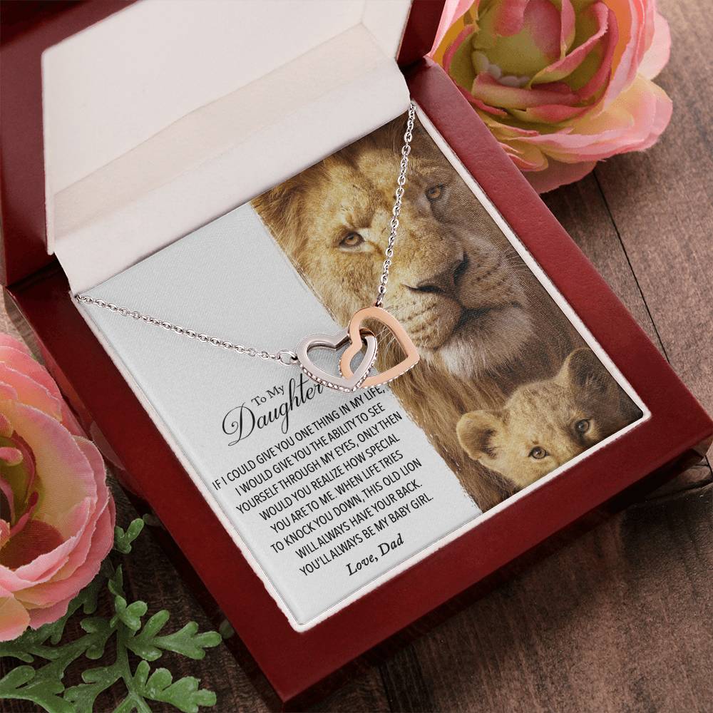 To My Daughter - This Old Lion Will Always Have Your Back Interlocking Hearts Necklace