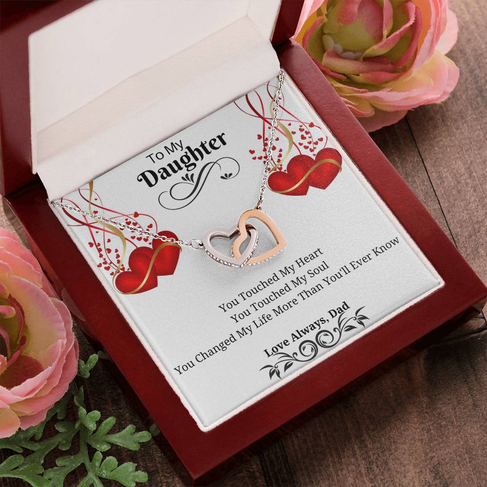 To My Daughter - You Touched My Heart & Soul Interlocking Hearts Necklace