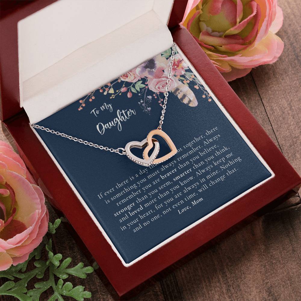 To My Daughter Necklace - Dark Blue Interlocking Hearts Necklace