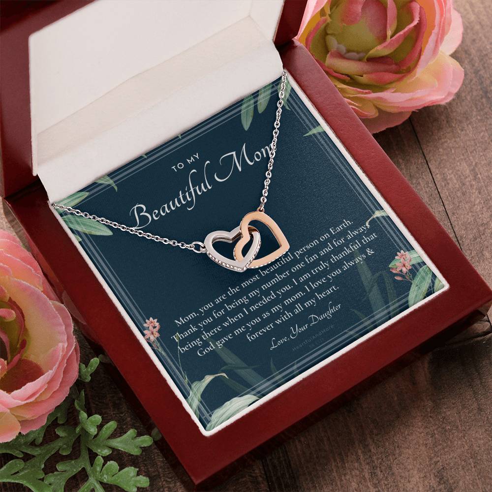 To My Beautiful Mom Necklace To Mom Gift Mom Gift Mom Necklace Jewelry From Daughter Gift Mom Birthday Christmas Mothers Day Interlocking Hearts Necklace