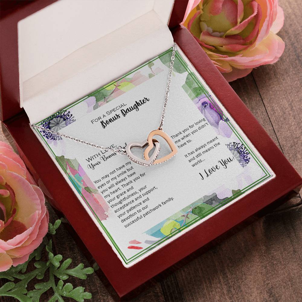 Bonus Daughter From Bonus Dad No Dna But You Have My Heart Interlocking Hearts Necklace