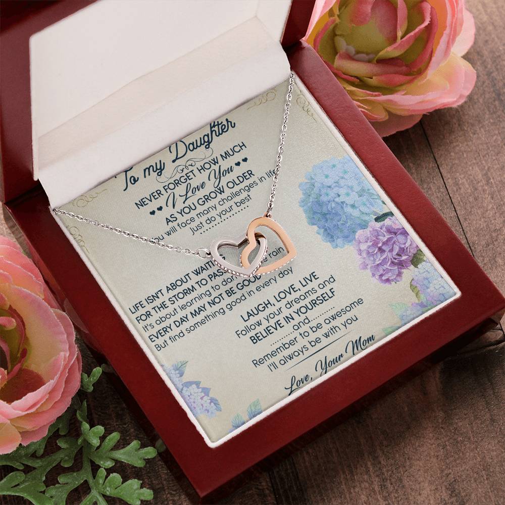 To My Daughter Interlocking Hearts Necklace Message Card