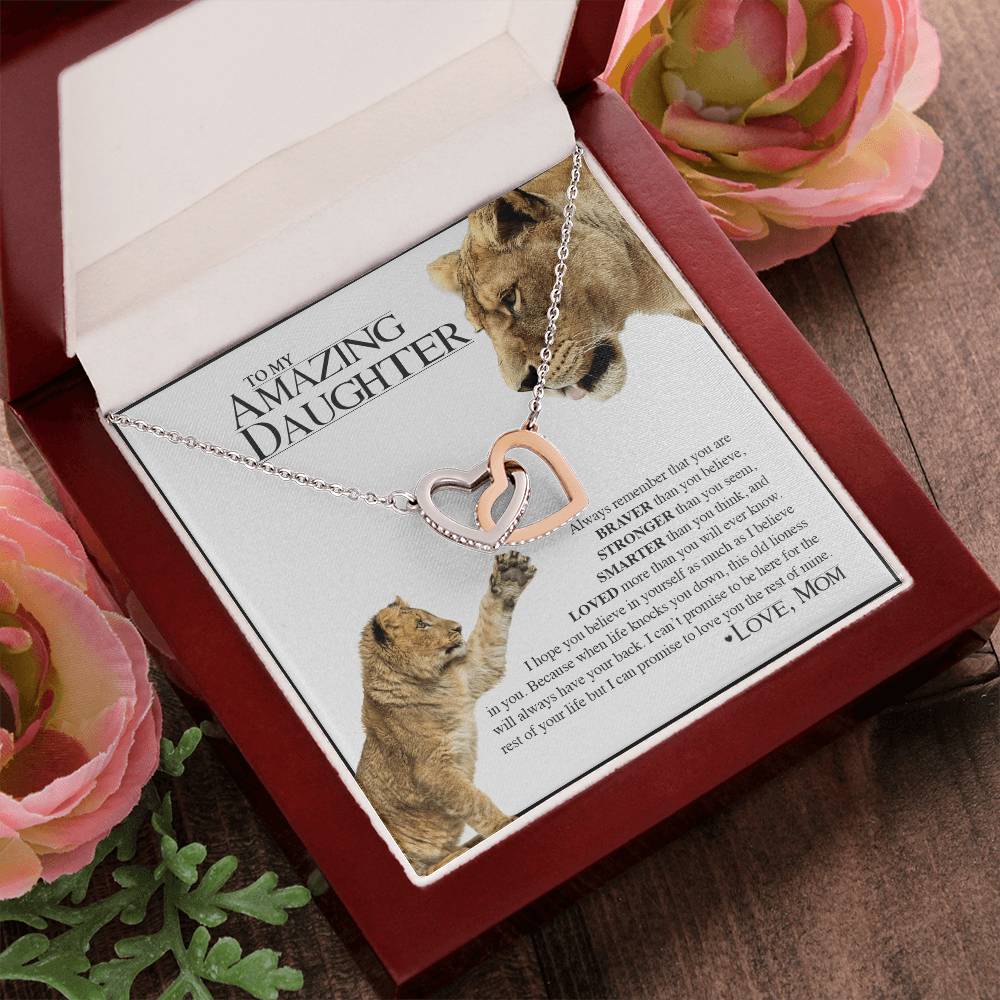 To My Amazing Daughter - Lion'S Pride Necklace & Message Card Interlocking Hearts Necklace
