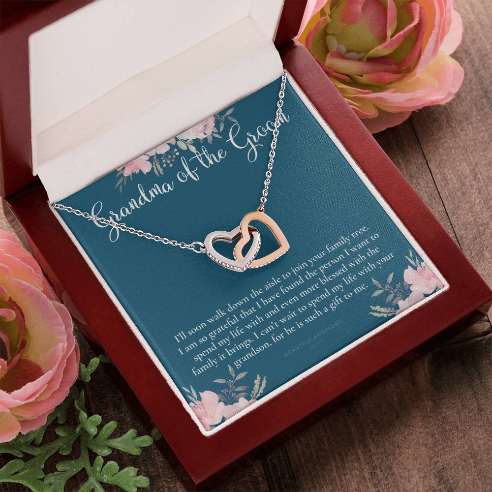 Grandmother Of The Groom Gift Necklace Grandma Wedding Gift Nana Bridal Shower Rehearsal Dinner Thank You Gift Interlocking Hearts Necklace