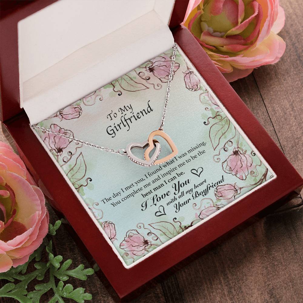 To My Girlfriend - You Complete Me - Hearts Necklace Interlocking Hearts Necklace