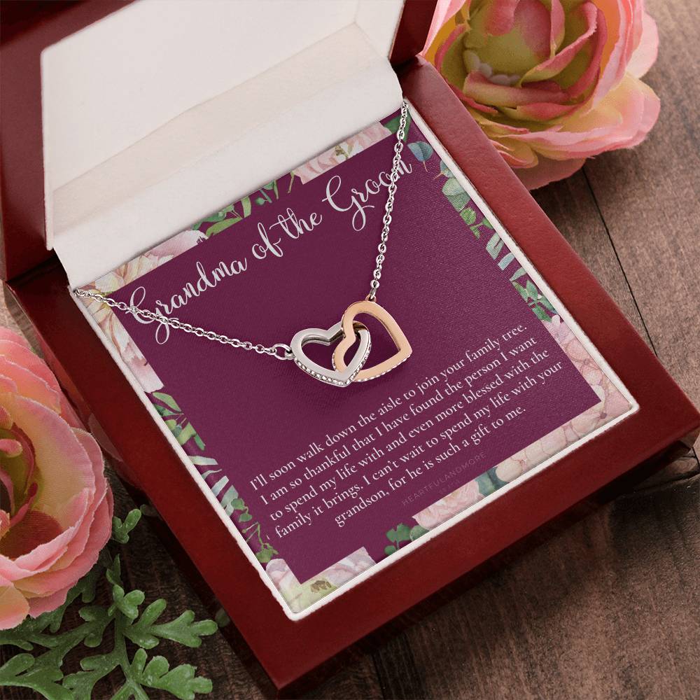 Grandmother Of The Groom Gift Necklace Grandma Wedding Gift Nana Bridal Shower Rehearsal Dinner Thank You Gift Interlocking Hearts Necklace
