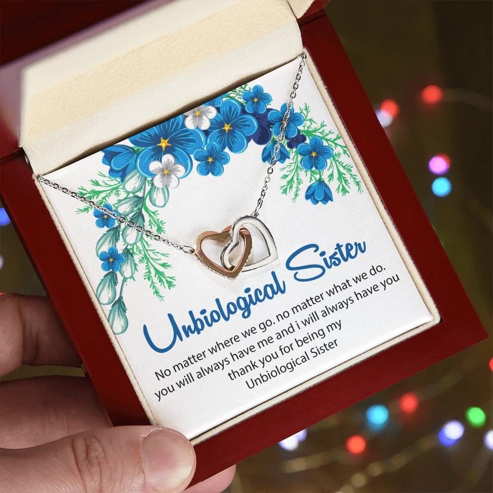 Unbiological Sister Necklace. Interlocking Hearts Necklace