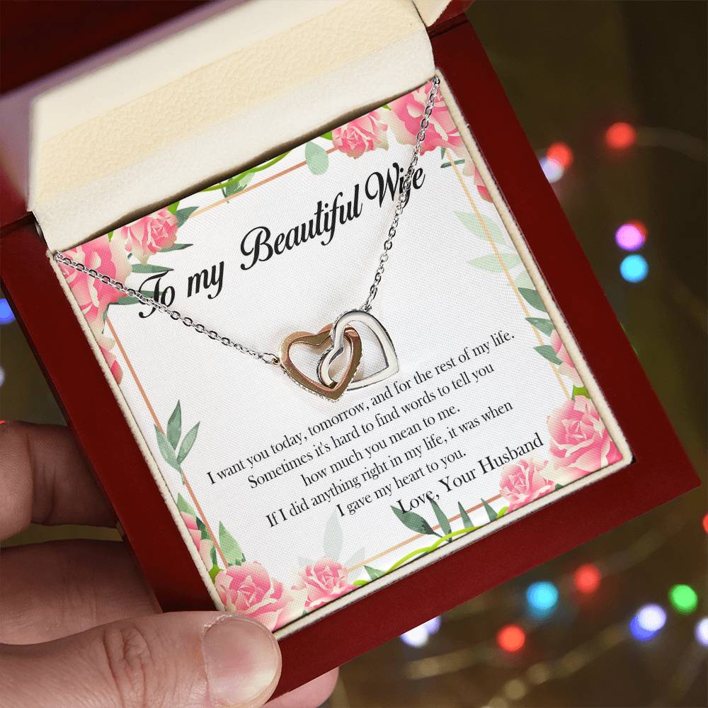 To My Beautiful Wife Interlocking Hearts Necklace