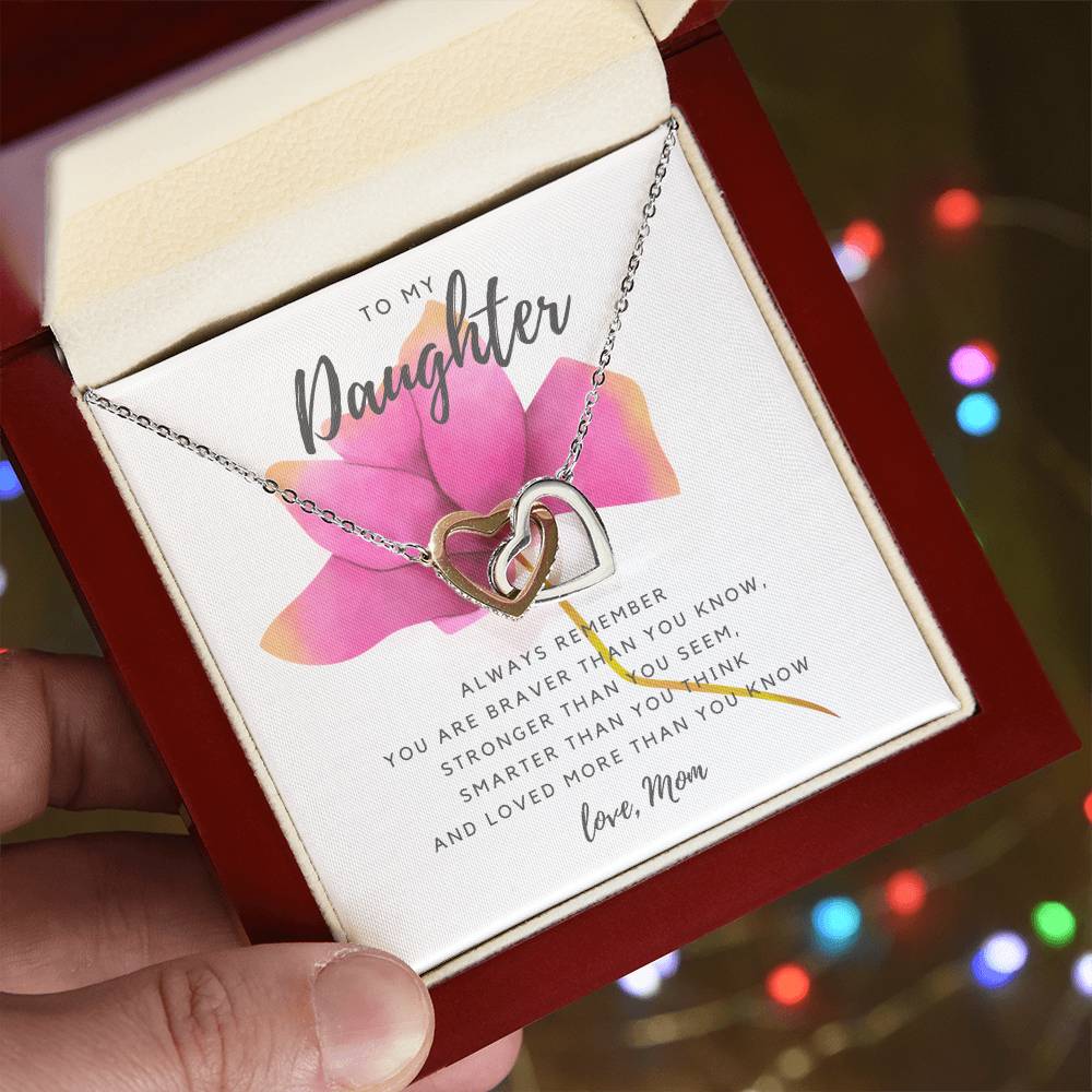 To My Daughter Necklace - Pink Rose Interlocking Hearts Necklace