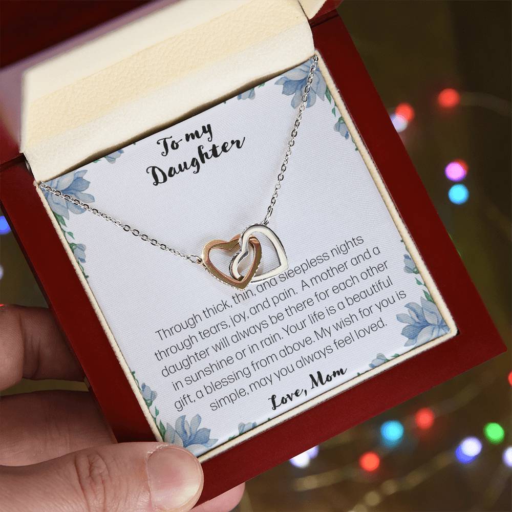 To My Daughter. Through Thick And Thin - Love Mom Interlocking Hearts Necklace