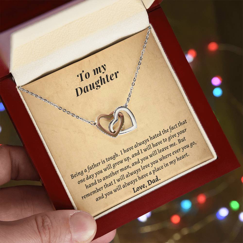 Gift For Daughter From Dad - I Will Always Love You Where Ever You Go Interlocking Hearts Necklace